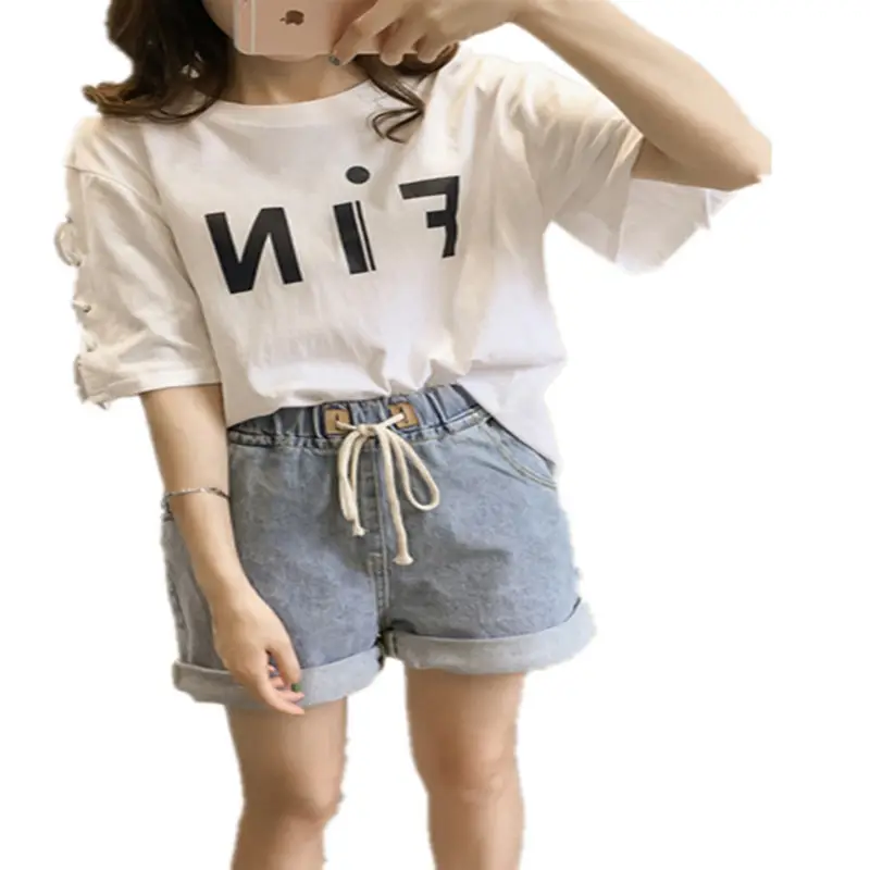Women Pink Letter Half Sleeve T-Shirt Summer Loose Fit - Image 6