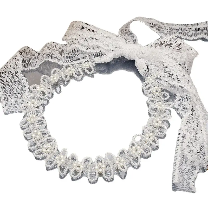 Pearl Crystal Hair Band with Bow Lace - Image 6
