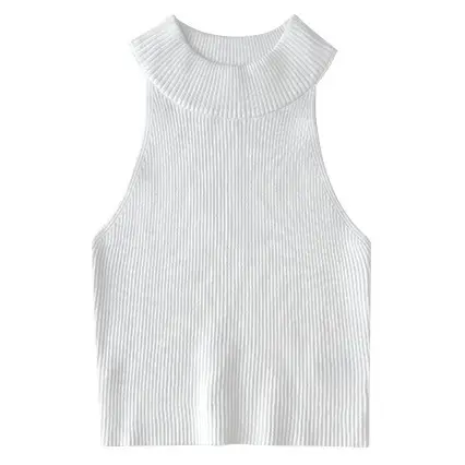 Blue Sleeveless Halter Vest with Navel Exposed Design - Image 9