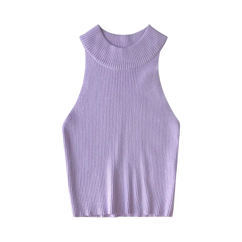 Blue Sleeveless Halter Vest with Navel Exposed Design - Image 10