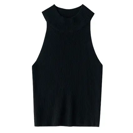 Blue Sleeveless Halter Vest with Navel Exposed Design - Image 4