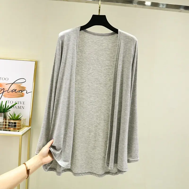 Women Grey Long Sleeve Cardigan Summer Wear