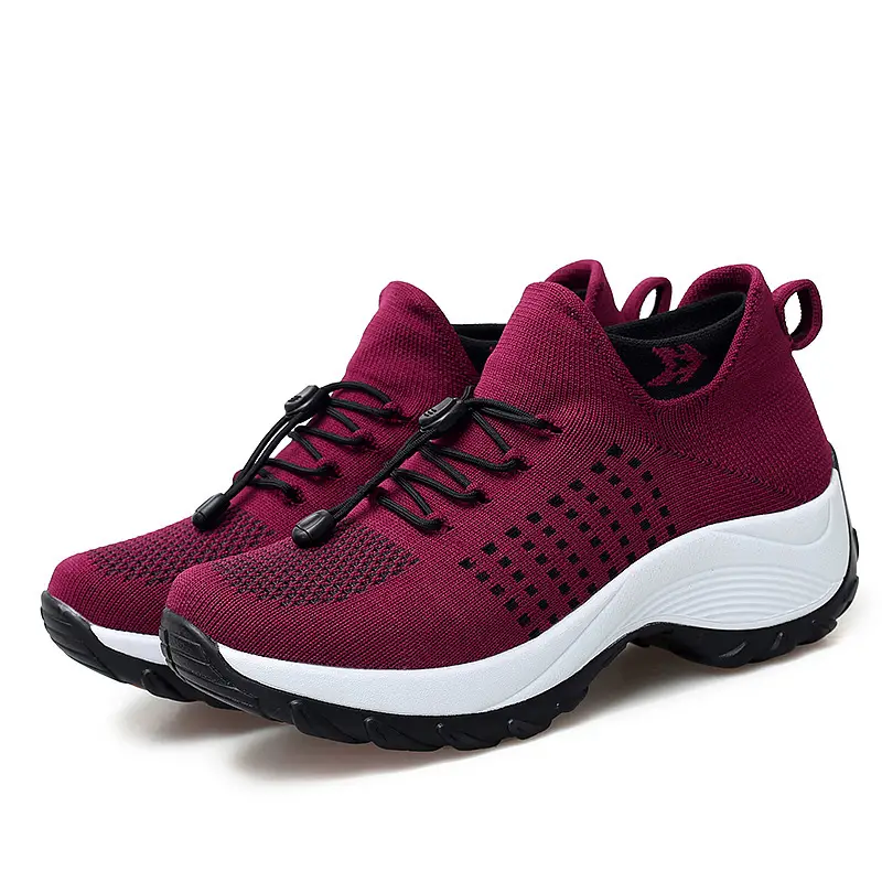 Cross-border Explosions Large Size Women's Shoes Mother Shoes Rocking Shoes Socks Shoes Casual Flying Weaving Women's Shoes Foreign Trade Lace-up Thick Sole Shoes - Image 12