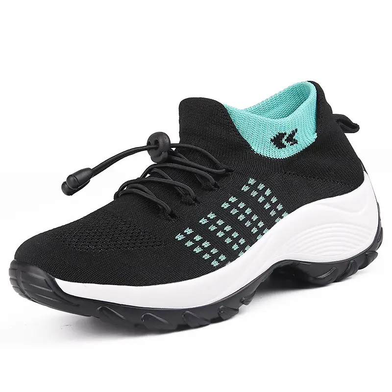 Cross-border Explosions Large Size Women's Shoes Mother Shoes Rocking Shoes Socks Shoes Casual Flying Weaving Women's Shoes Foreign Trade Lace-up Thick Sole Shoes - Image 4