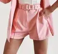Women's Yellow Cotton Jersey Shorts with Embroidered Details