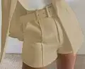 Women's Yellow Cotton Jersey Shorts with Embroidered Details