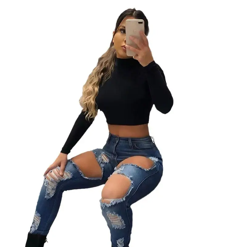 Women Long Sleeve Turtleneck Black Leather Pants Set - Image 8