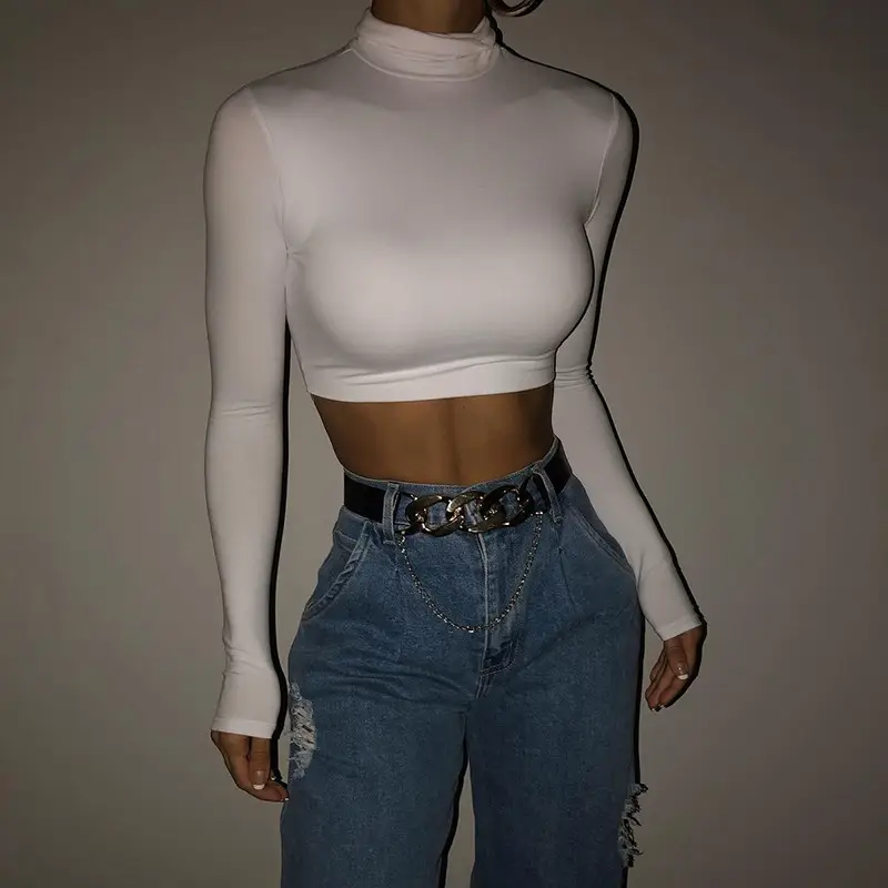 Women Long Sleeve Turtleneck Black Leather Pants Set - Image 2