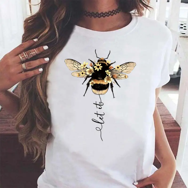 Women Blue Bee Print T-Shirt AliExpress 2020 - Image 7