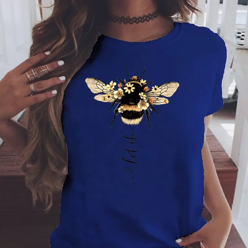 Women Blue Bee Print T-Shirt AliExpress 2020 - Image 8