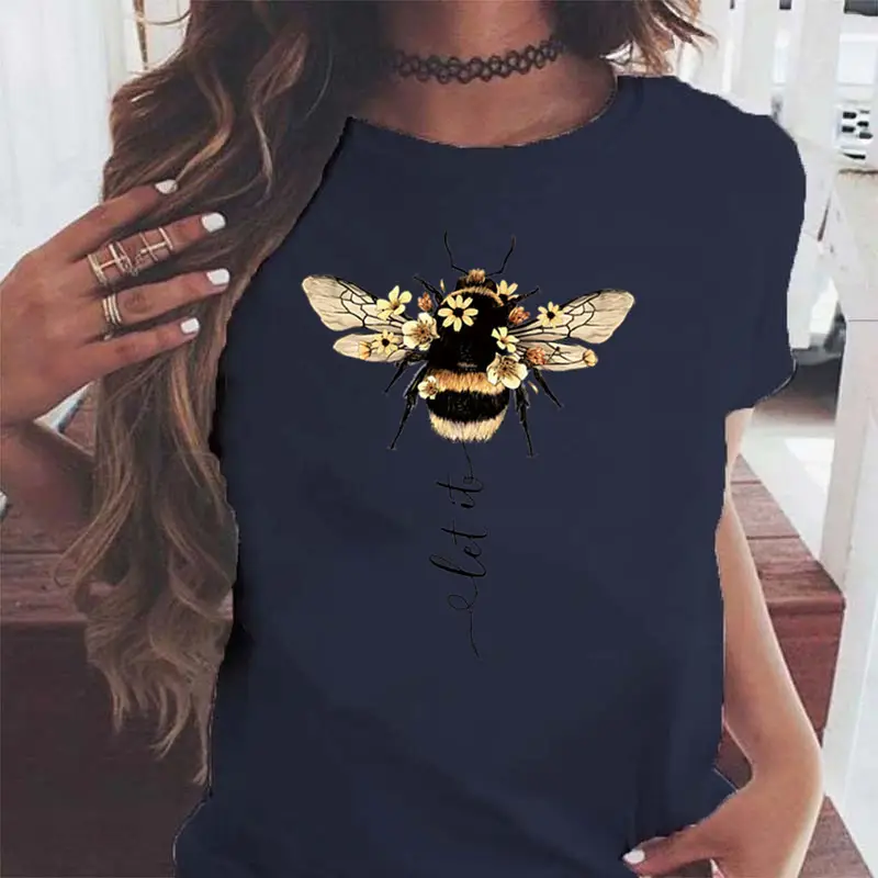 Women Blue Bee Print T-Shirt AliExpress 2020 - Image 9