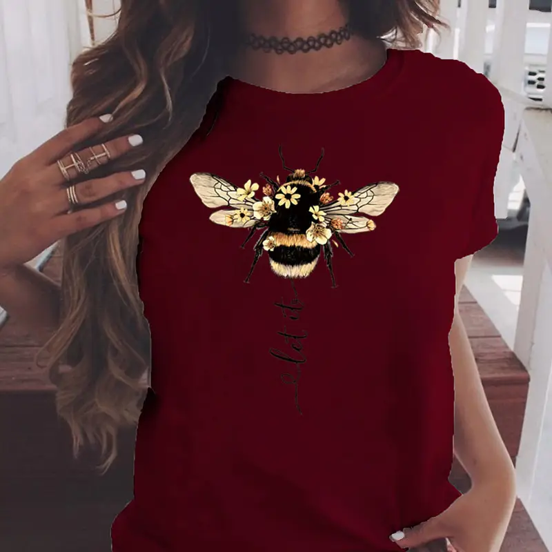 Women Blue Bee Print T-Shirt AliExpress 2020 - Image 12