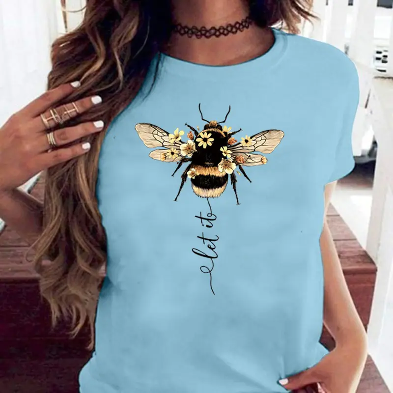 Women Blue Bee Print T-Shirt AliExpress 2020 - Image 16