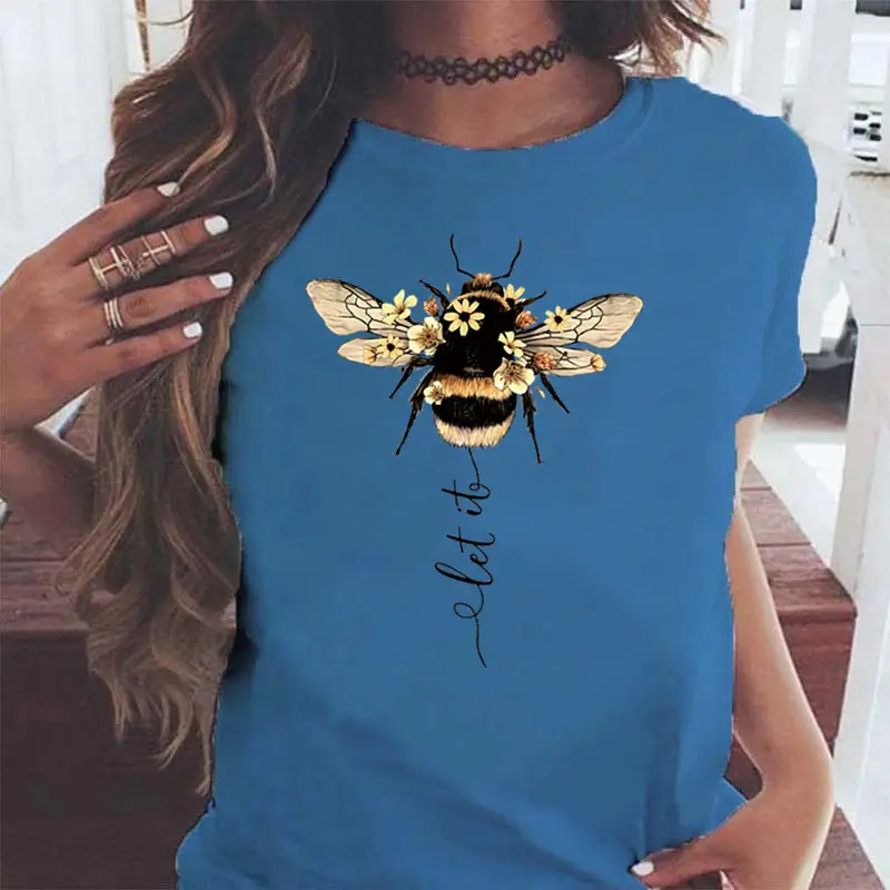 Women Blue Bee Print T-Shirt AliExpress 2020 - Image 17