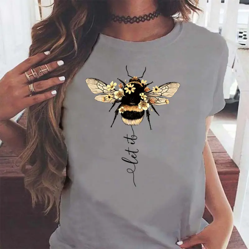 Women Blue Bee Print T-Shirt AliExpress 2020 - Image 2