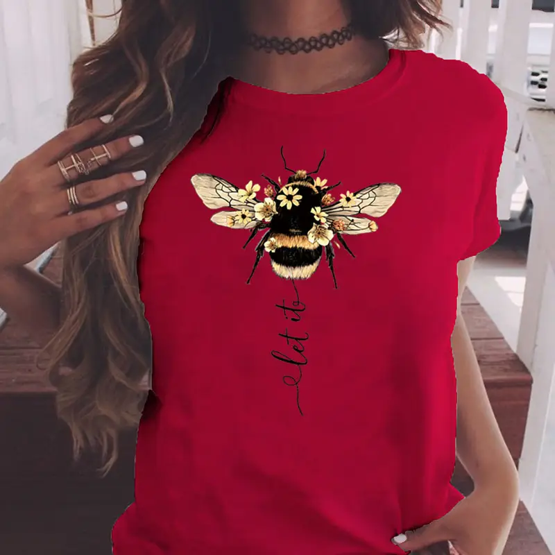Women Blue Bee Print T-Shirt AliExpress 2020 - Image 4