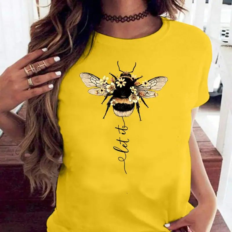 Women Blue Bee Print T-Shirt AliExpress 2020 - Image 5