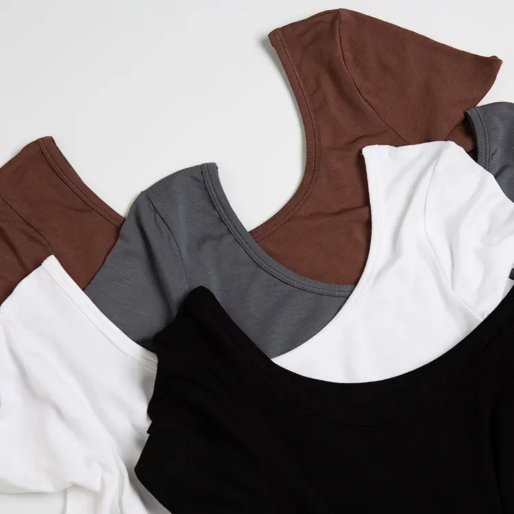Women White Modal T-Shirt Double U Neck Short Sleeve - Image 5