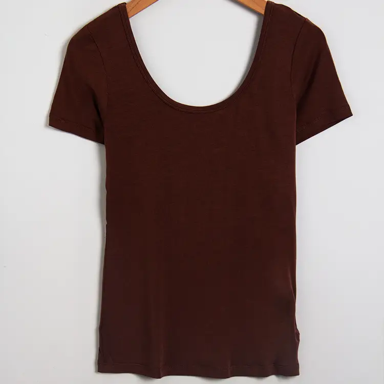 Women White Modal T-Shirt Double U Neck Short Sleeve - Image 3