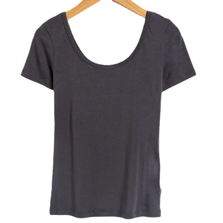 Women White Modal T-Shirt Double U Neck Short Sleeve - Image 6