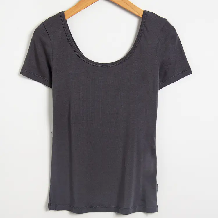Women White Modal T-Shirt Double U Neck Short Sleeve - Image 4