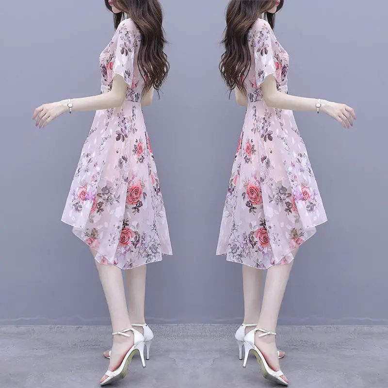 Women Floral Ice Silk Summer Dress 2022 - Image 4