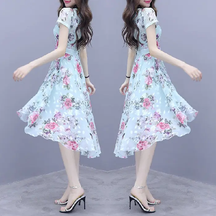 Women Floral Ice Silk Summer Dress 2022 - Image 2