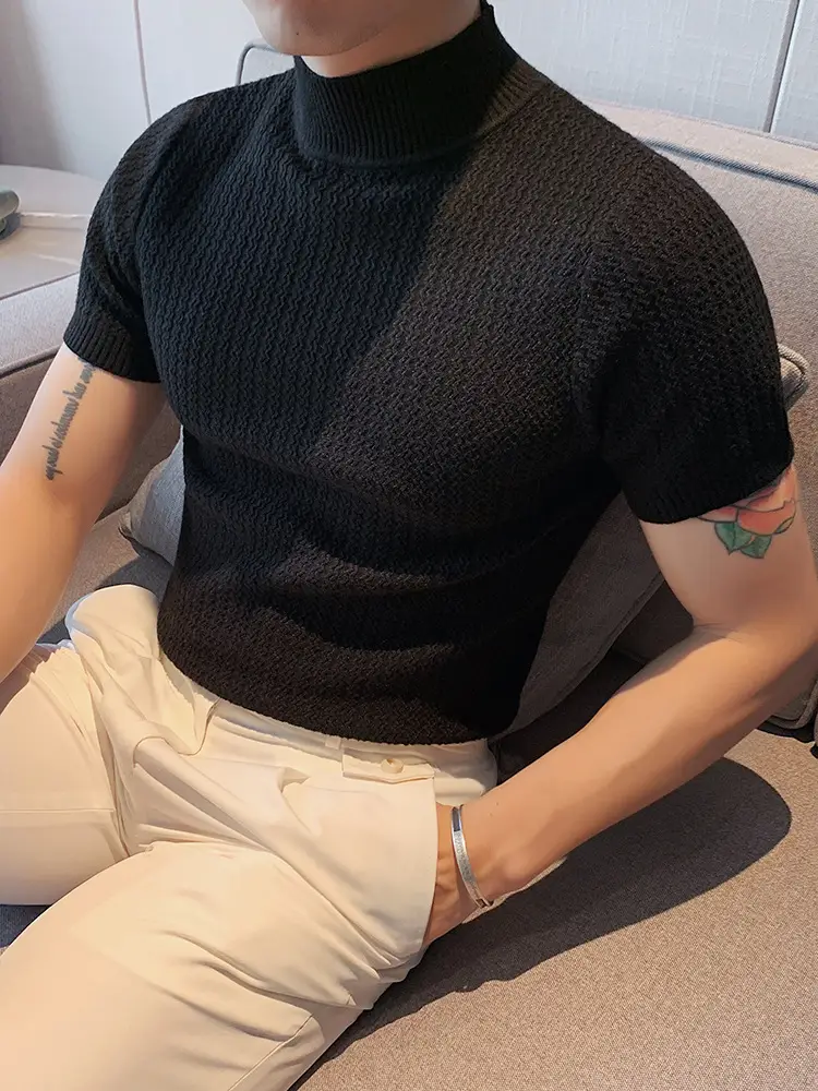 Men Slim Fit Short Sleeve Pullover Sweater Solid Color - Image 6