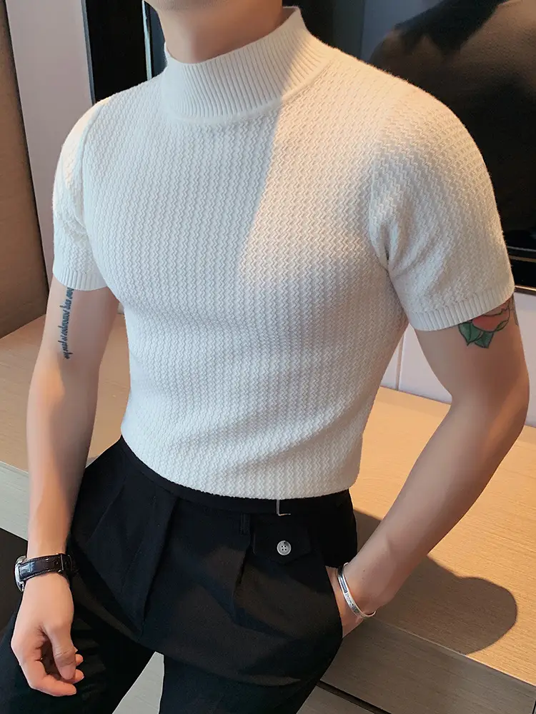 Men Slim Fit Short Sleeve Pullover Sweater Solid Color - Image 7