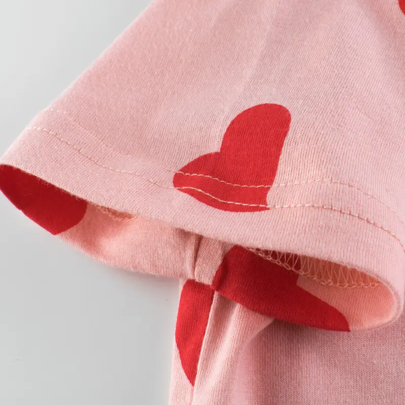 Pink Heart Print Kids T-Shirt 2024 Summer