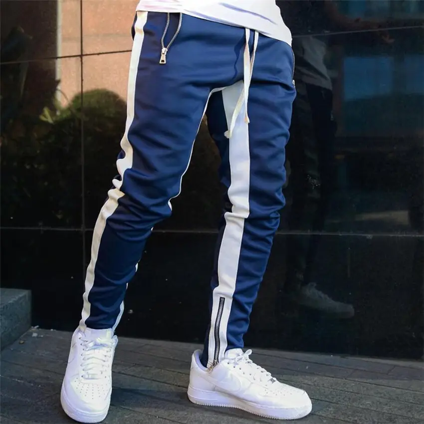 Men Blue Zipper Jogging Pants Autumn 2021