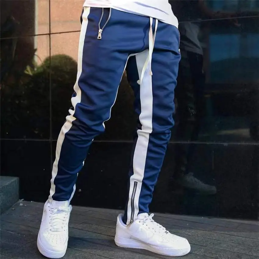 Men Blue Zipper Jogging Pants Autumn 2021