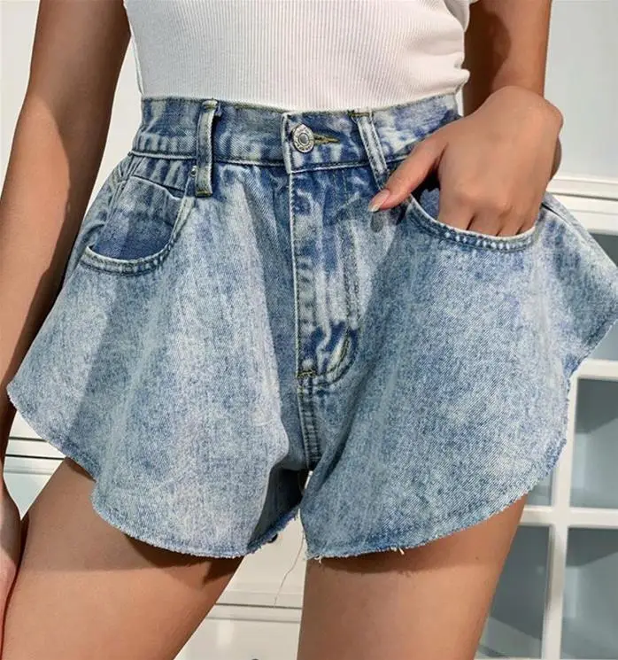 Wide Leg Denim Shorts High Waist Wash Blue — feature 4