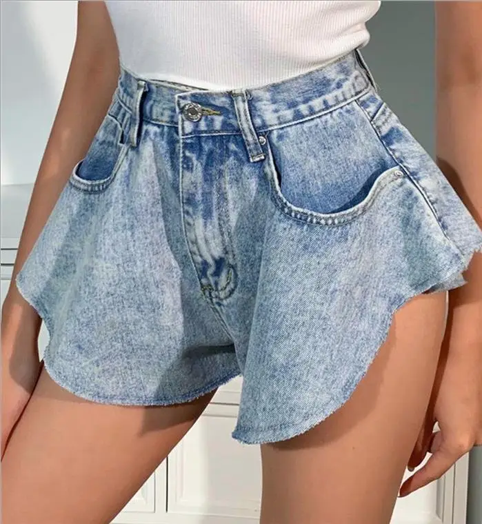 Wide Leg Denim Shorts High Waist Wash Blue — feature 6