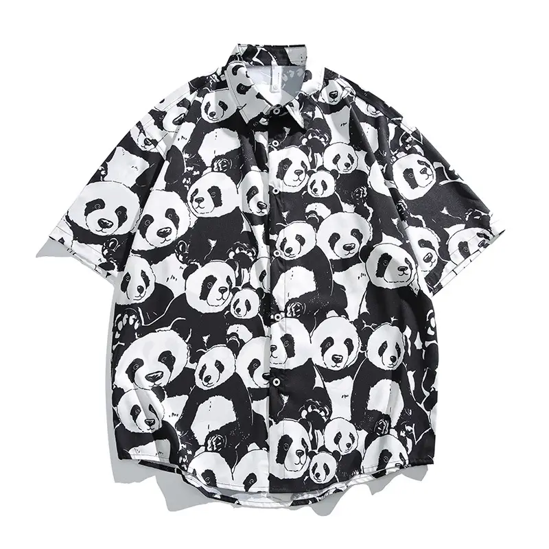 Men's 2025 Panda Print Ice Silk Shirt Short Sleeve - Image 9
