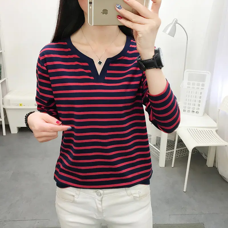 Women Striped Cotton Long Sleeve T-Shirt Plus Size - Image 9
