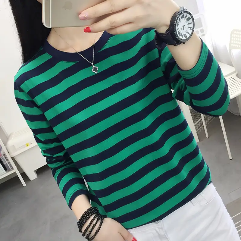 Women Striped Cotton Long Sleeve T-Shirt Plus Size - Image 7