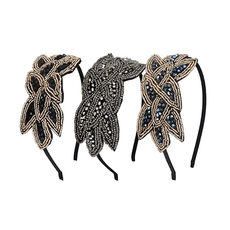 Black Crystal Beaded Hair Hoop Headband for Women - Image 8
