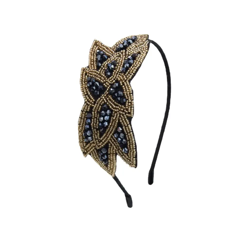 Black Crystal Beaded Hair Hoop Headband for Women - Image 11