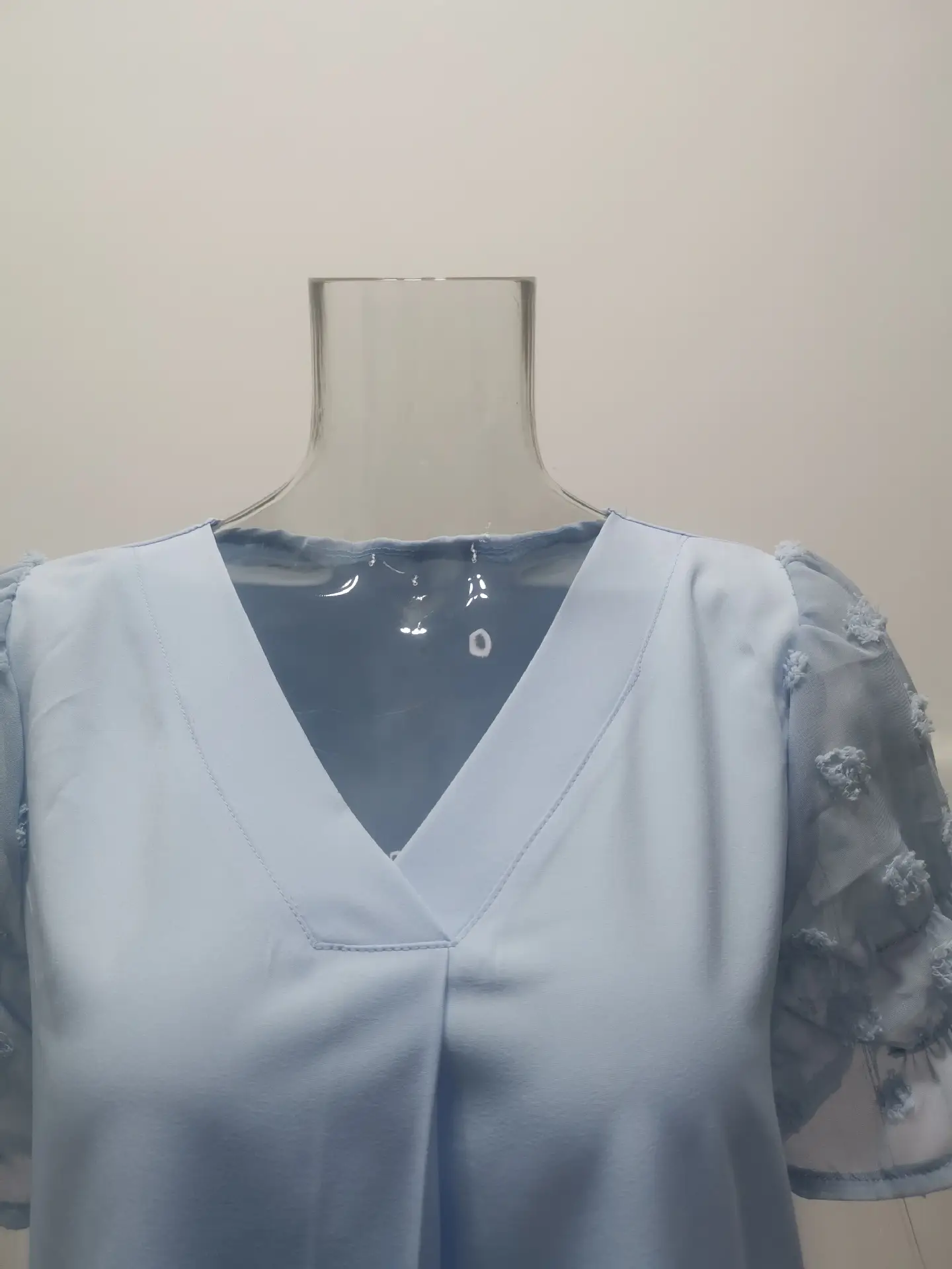 Women V-Neck Chiffon Shirt Blue Short Sleeve Casual — feature 36