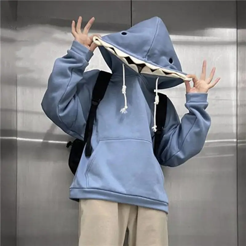 Men Velvet Hoodie Grey Cartoon Print Sweatpants