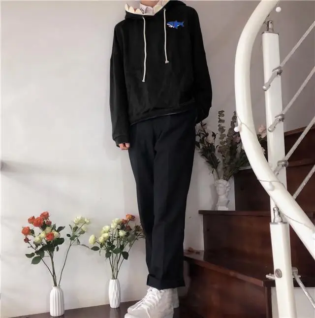 Men Velvet Hoodie Grey Cartoon Print Sweatpants — feature 15
