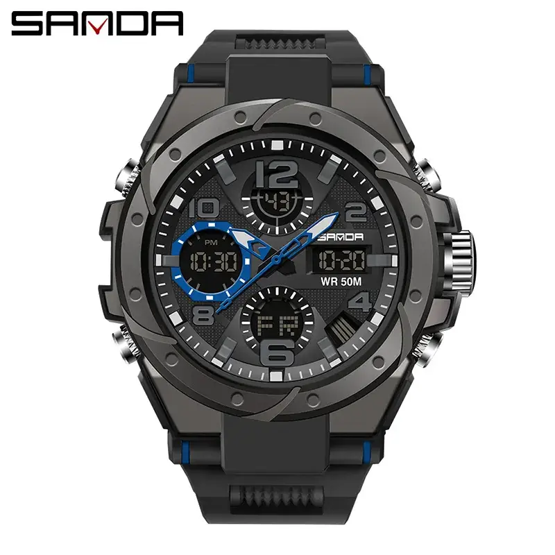 Sanda Black Digital Alarm Clock with Dual Time Display - Image 2