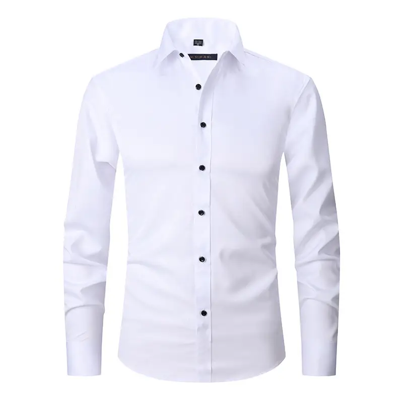 Men's Navy Blue Slim Fit Stretch Shirt Long Sleeve