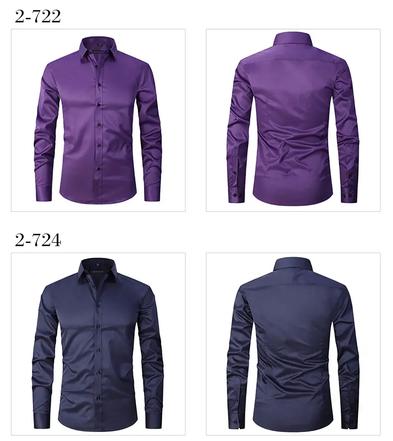 Men's Navy Blue Slim Fit Stretch Shirt Long Sleeve — feature 13
