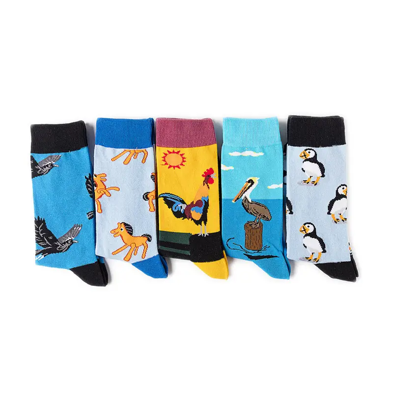 Cotton Personalized Socks with Animal Prints, Colorful Men's Socks, Manufacturer's Cross-Border Supply, Mid-Length Ins Socks, New Spring Style, Combed Cotton