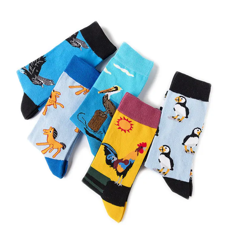 Cotton Personalized Socks with Animal Prints, Colorful Men's Socks, Manufacturer's Cross-Border Supply, Mid-Length Ins Socks, New Spring Style, Combed Cotton