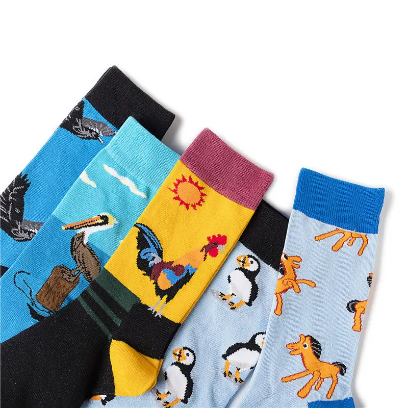 Cotton Personalized Socks with Animal Prints, Colorful Men's Socks, Manufacturer's Cross-Border Supply, Mid-Length Ins Socks, New Spring Style, Combed Cotton