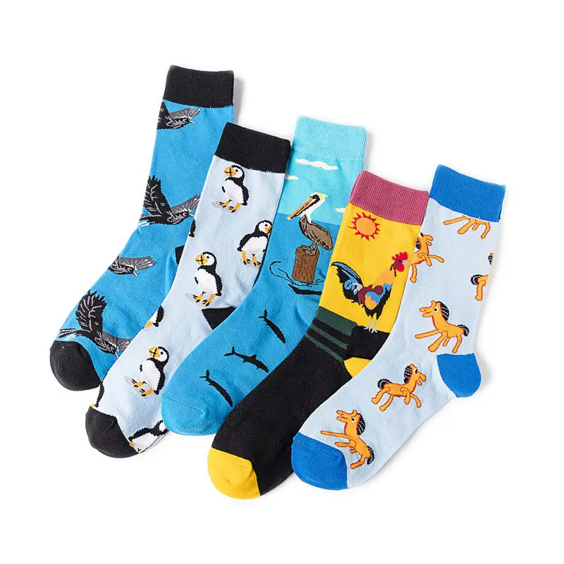 Cotton Personalized Socks with Animal Prints, Colorful Men's Socks, Manufacturer's Cross-Border Supply, Mid-Length Ins Socks, New Spring Style, Combed Cotton