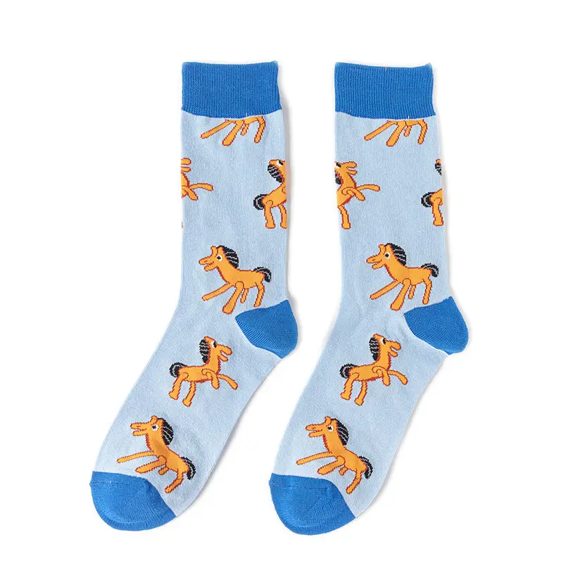 Cotton Personalized Socks with Animal Prints, Colorful Men's Socks, Manufacturer's Cross-Border Supply, Mid-Length Ins Socks, New Spring Style, Combed Cotton